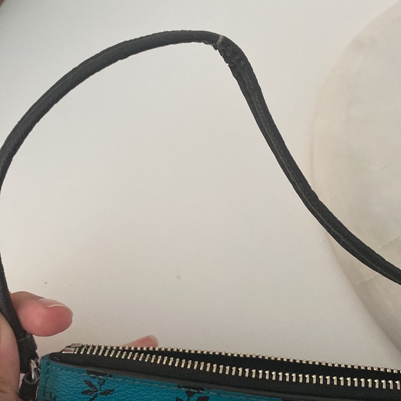 Coach Turquoise Zipper Wallet with Black Rose Pattern. - Picture 7 of 16